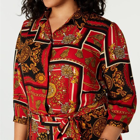 $49.00 Be Bop Trendy Plus Size Chain-Print Shirtdress, Size 2X, Scarlet/Black - Picture 5 of 13
